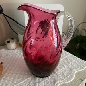 Fenton Cranberry glass pitcher with Drapery design